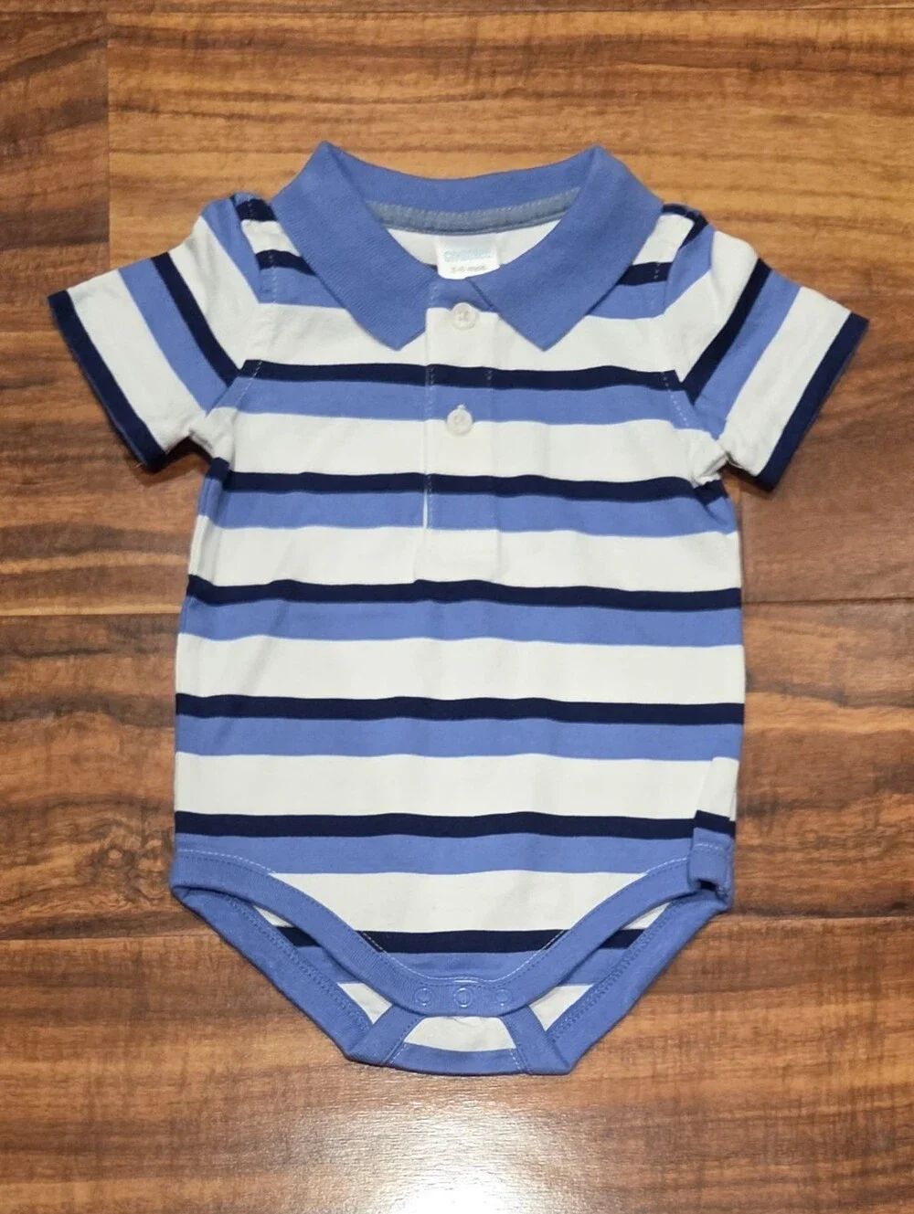 Gymboree NWT 3-6 Months Blue and White Striped Polo Bodysuit with Matching Socks